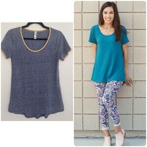 Lularoe Classic Ringer Tee in Heathered Blue/Yellow